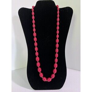 Vtg Monet Necklace Red Beaded Single Strand Costume Jewelry Classic Signed 28"